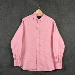 Charles Tyrwhitt Shirt Mens Large Pink Classic Fit 100% Linen Lightweight